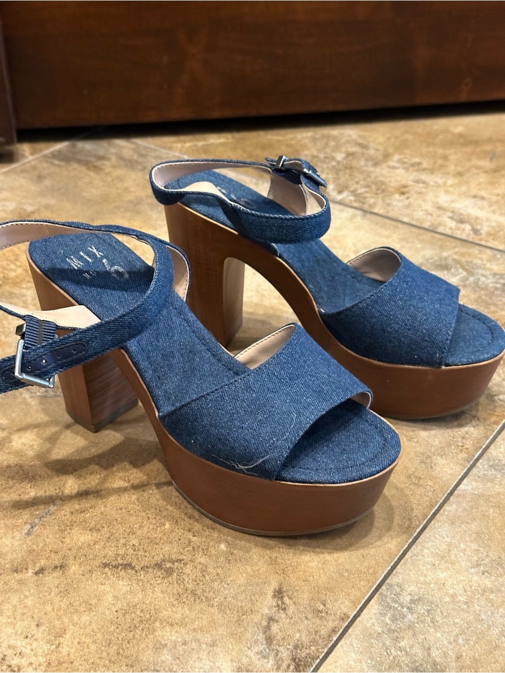 Mix No. 6 Denim Platform Sandal Heels - Blue